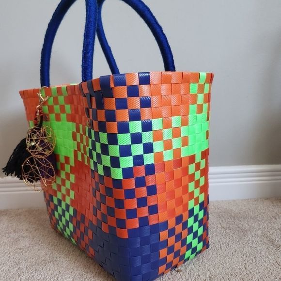 Market baskets handmade with recycled materials plastic knitted decor - Picture 4 of 5